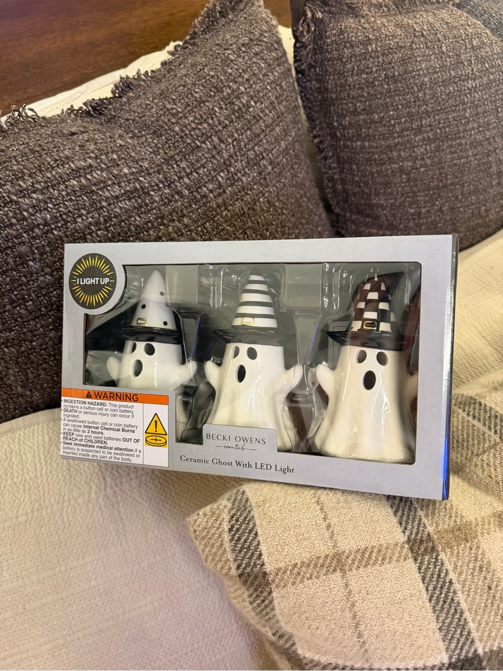 Ceramic LED Ghost Trio Halloween ghosts black white Becki Owens